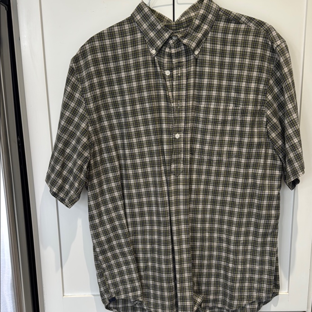 OOBE BRAND Short Sleeve Half Button Down Placket Green Plaid Shirt XXL